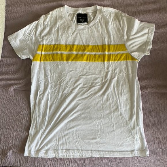 Blue Crown XL White T-Shirt W/ Yellow Strips - Picture 1 of 3